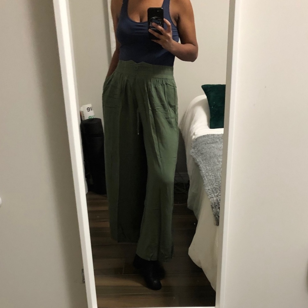 Olive Green Wide Leg Pants
